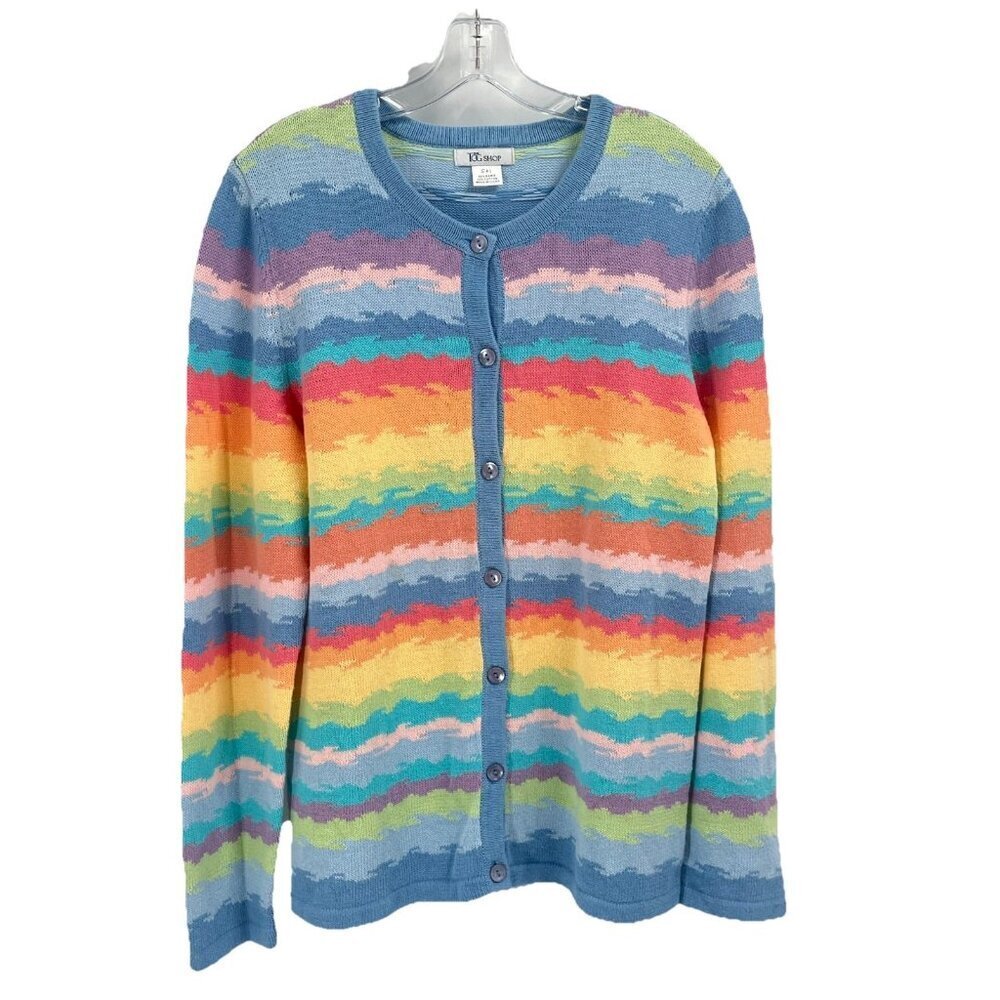 The Tog Shop Colorful Cardigan Wool Cotton Blend Sz Large Coastal Grandma